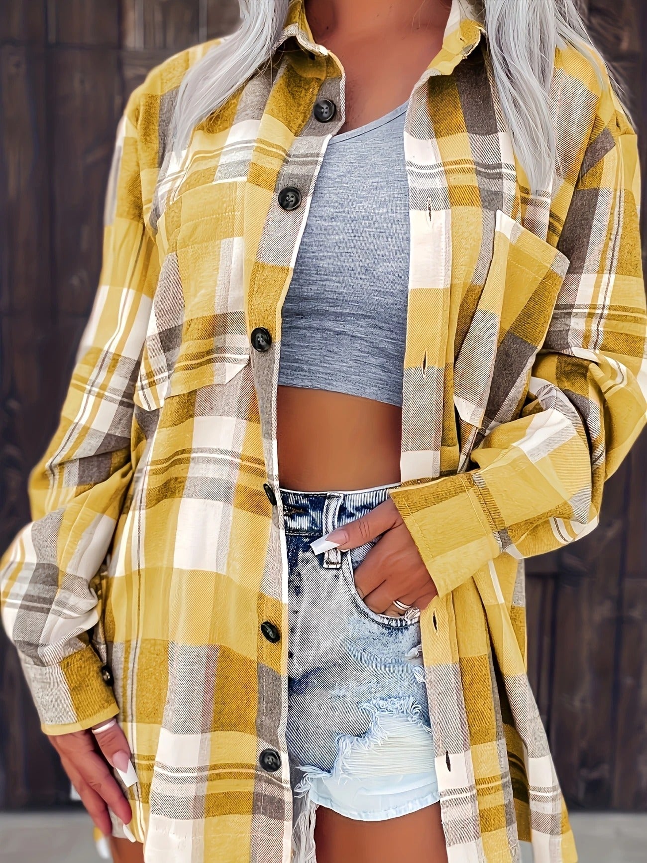 Women's Plaid Flannel Long Sleeve Button Up Shirt Casual Oversized