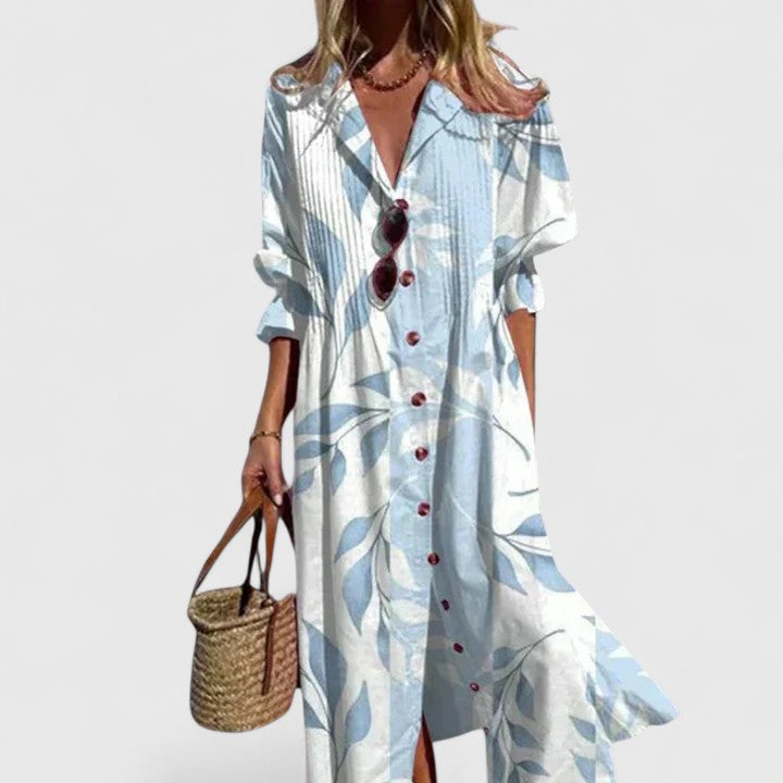 Women's Sundress Printed Button Down Maxi Shirt