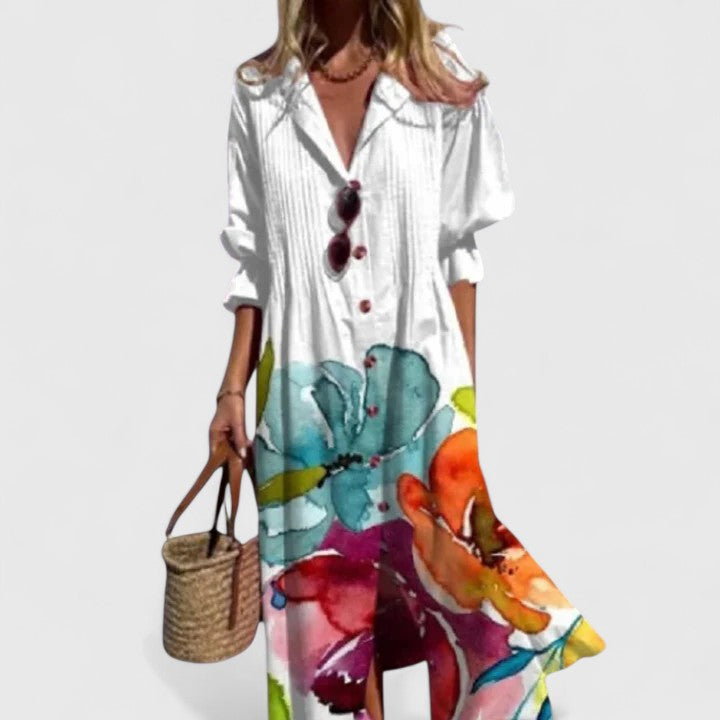 Women's Sundress Printed Button Down Maxi Shirt