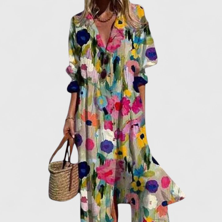 Women's Sundress Printed Button Down Maxi Shirt