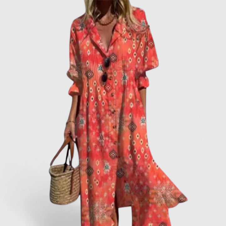 Women's Sundress Printed Button Down Maxi Shirt