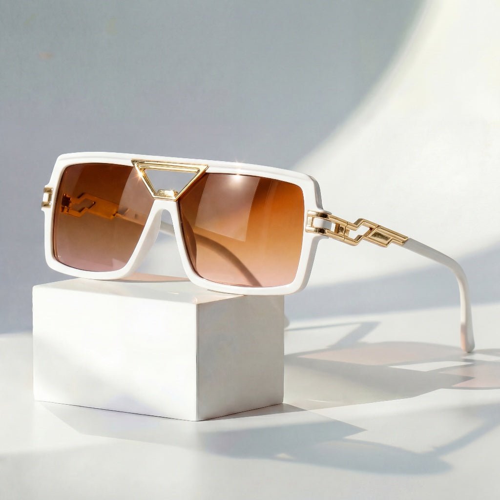 Women's Retro Sunglasses Square Frame and Gold Chain Link Temples