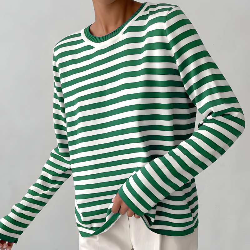 Women's Striped Knit Sweater Long Sleeve Crew Neck