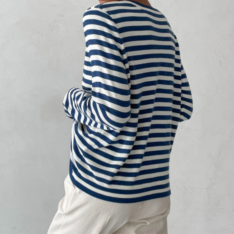 Women's Striped Knit Sweater Long Sleeve Crew Neck