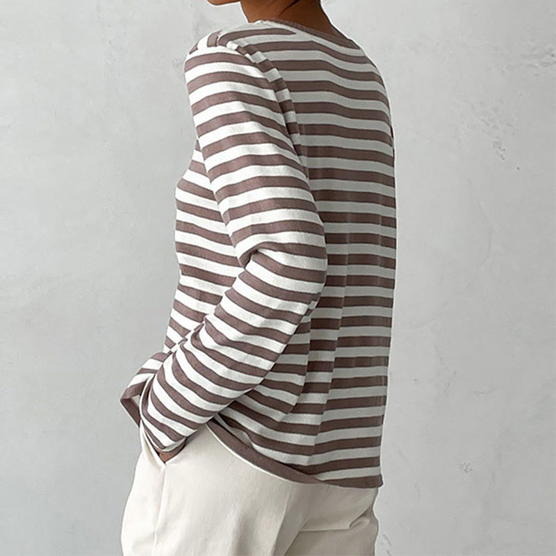 Women's Striped Knit Sweater Long Sleeve Crew Neck