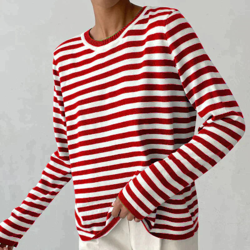Women's Striped Knit Sweater Long Sleeve Crew Neck