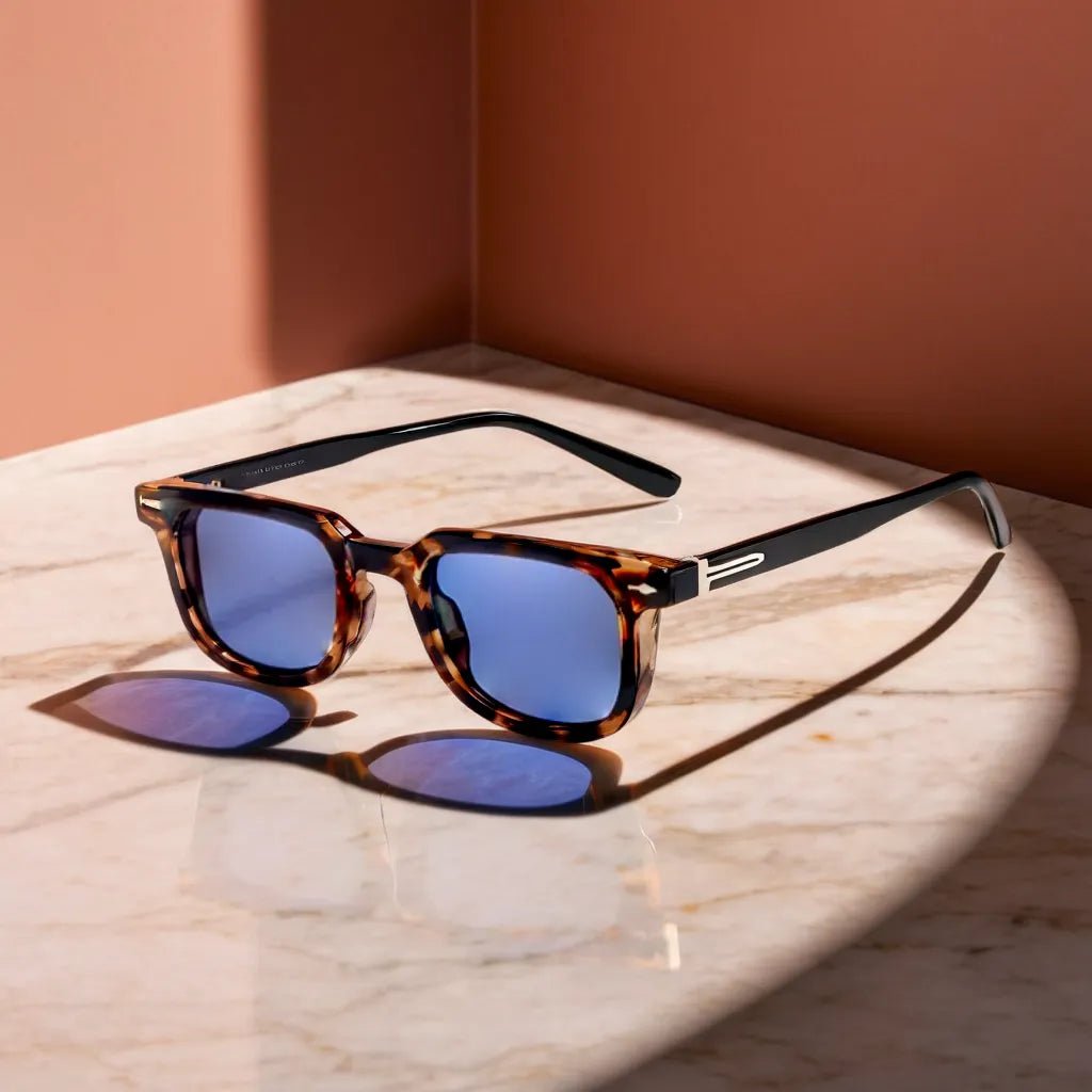 Women's Tortoiseshell Sunglasses Blue Lenses and Retro Square Frame