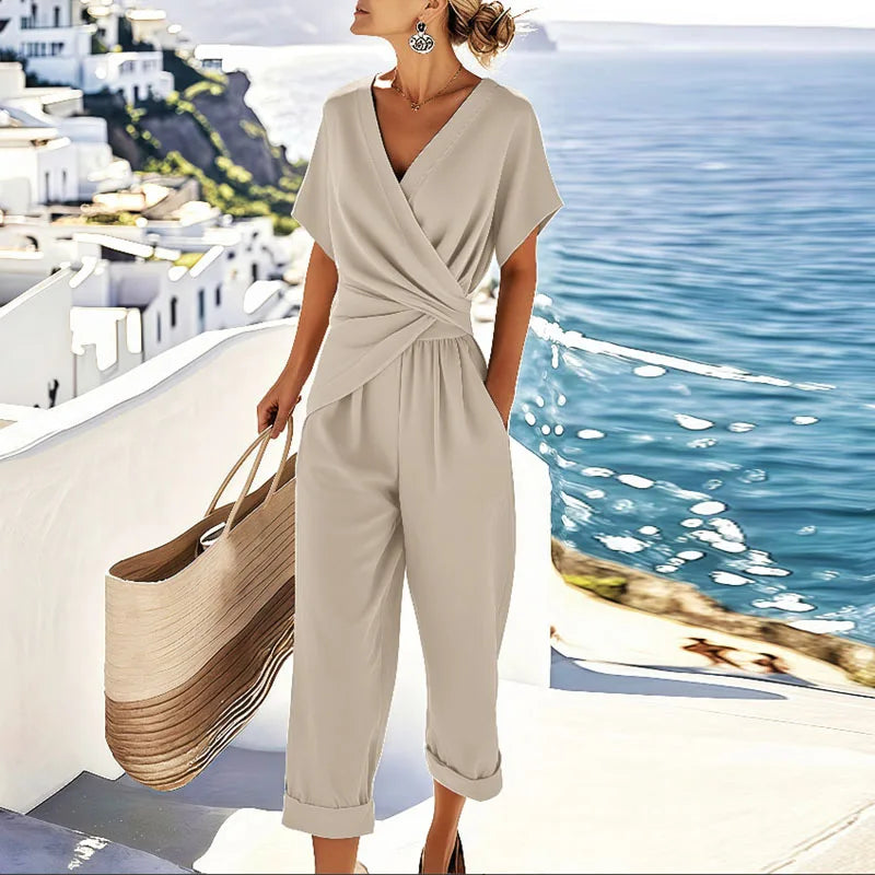 Women's Two-Piece Set Wrap-Front Bodice and Wide-Leg Trousers