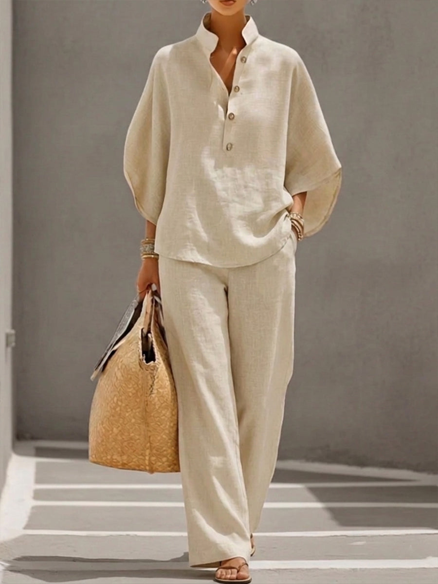 Women's Two Piece Set Batwing Blouse Wide Leg Pants