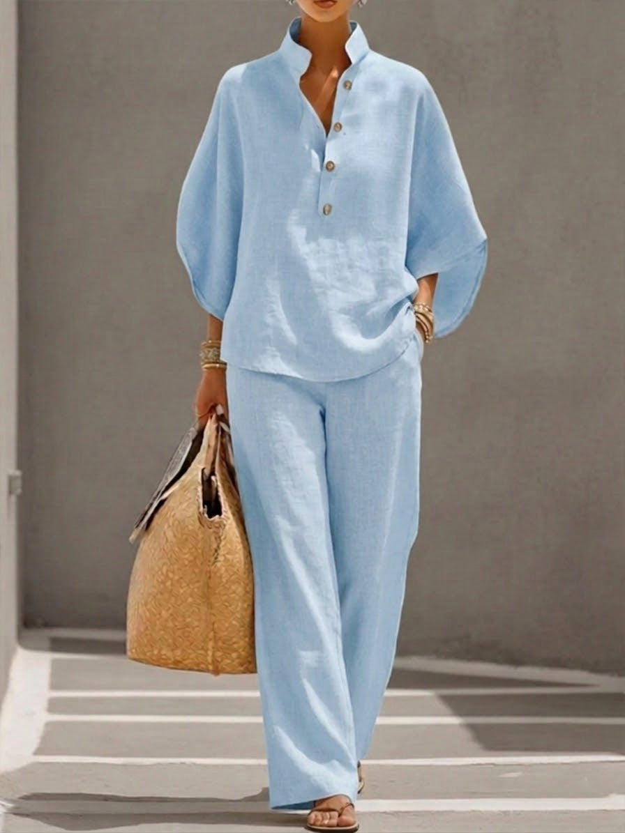 Women's Two Piece Set Batwing Blouse Wide Leg Pants