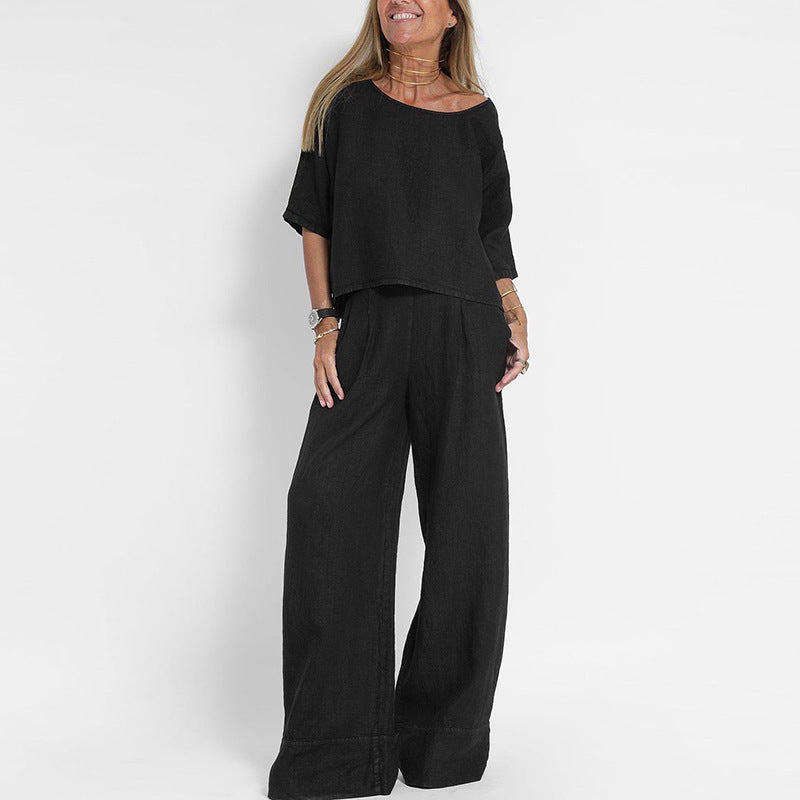 Women's Two Piece Set Relaxed Wide Leg Trousers