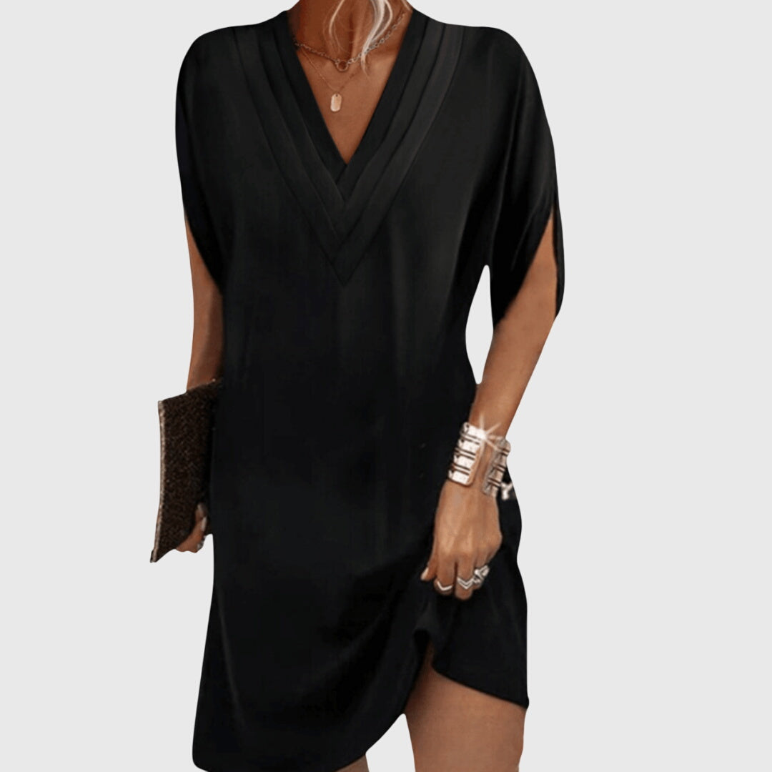 Women's V-Neck Shift Mini Dress Short Sleeve Summer Tunic