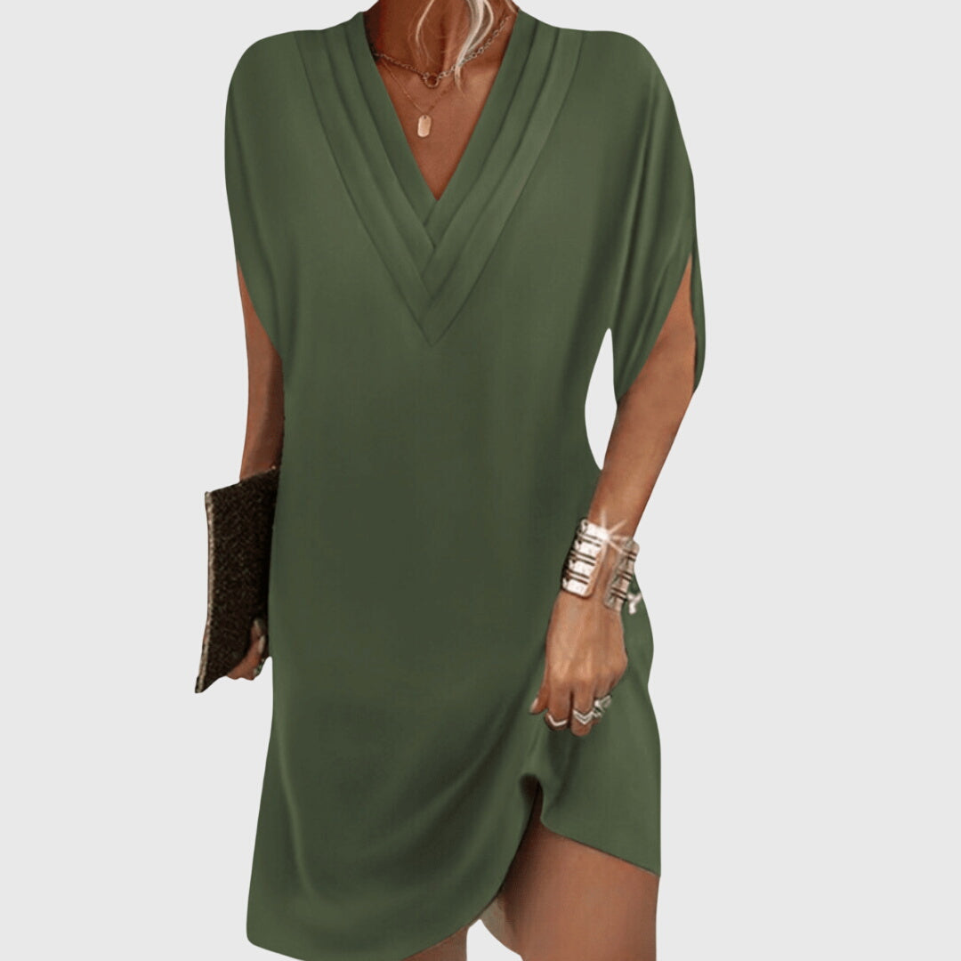 Women's V-Neck Shift Mini Dress Short Sleeve Summer Tunic