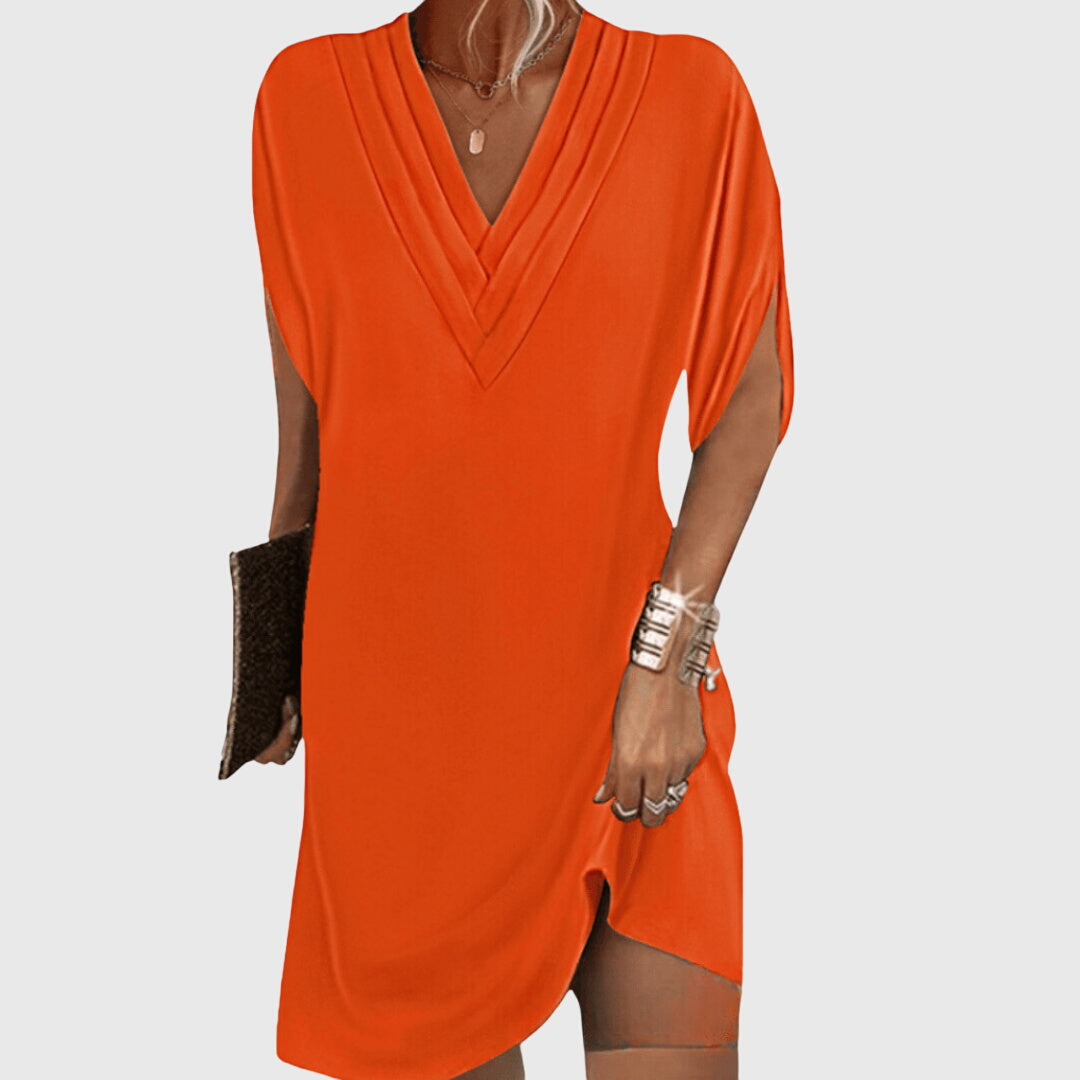 Women's V-Neck Shift Mini Dress Short Sleeve Summer Tunic