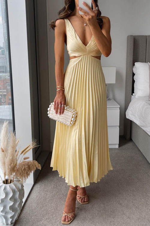 Women's Wedding Guest Maxi Dress Cutout A-Line Pleated