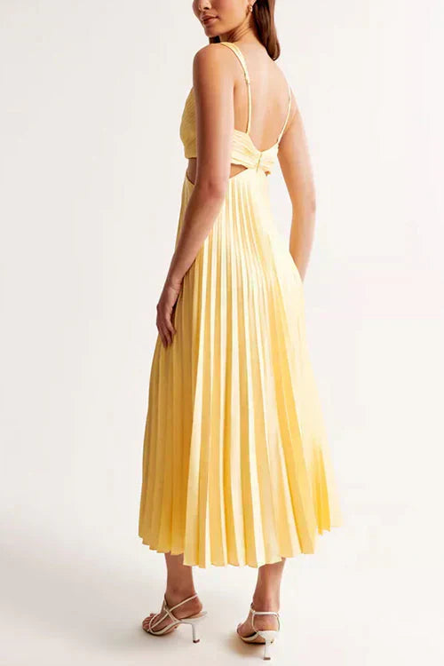 Women's Wedding Guest Maxi Dress Cutout A-Line Pleated