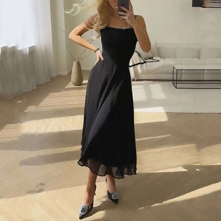 Women's Wedding Guest Midi Dress Square Neck and Sleeveless