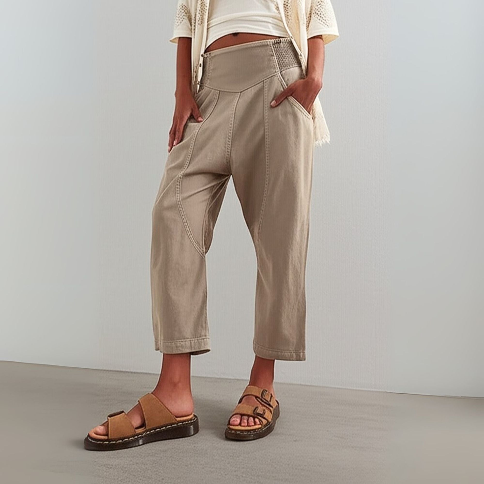 Women's Wide Leg Trousers Smocked Waist and Seam Detailing