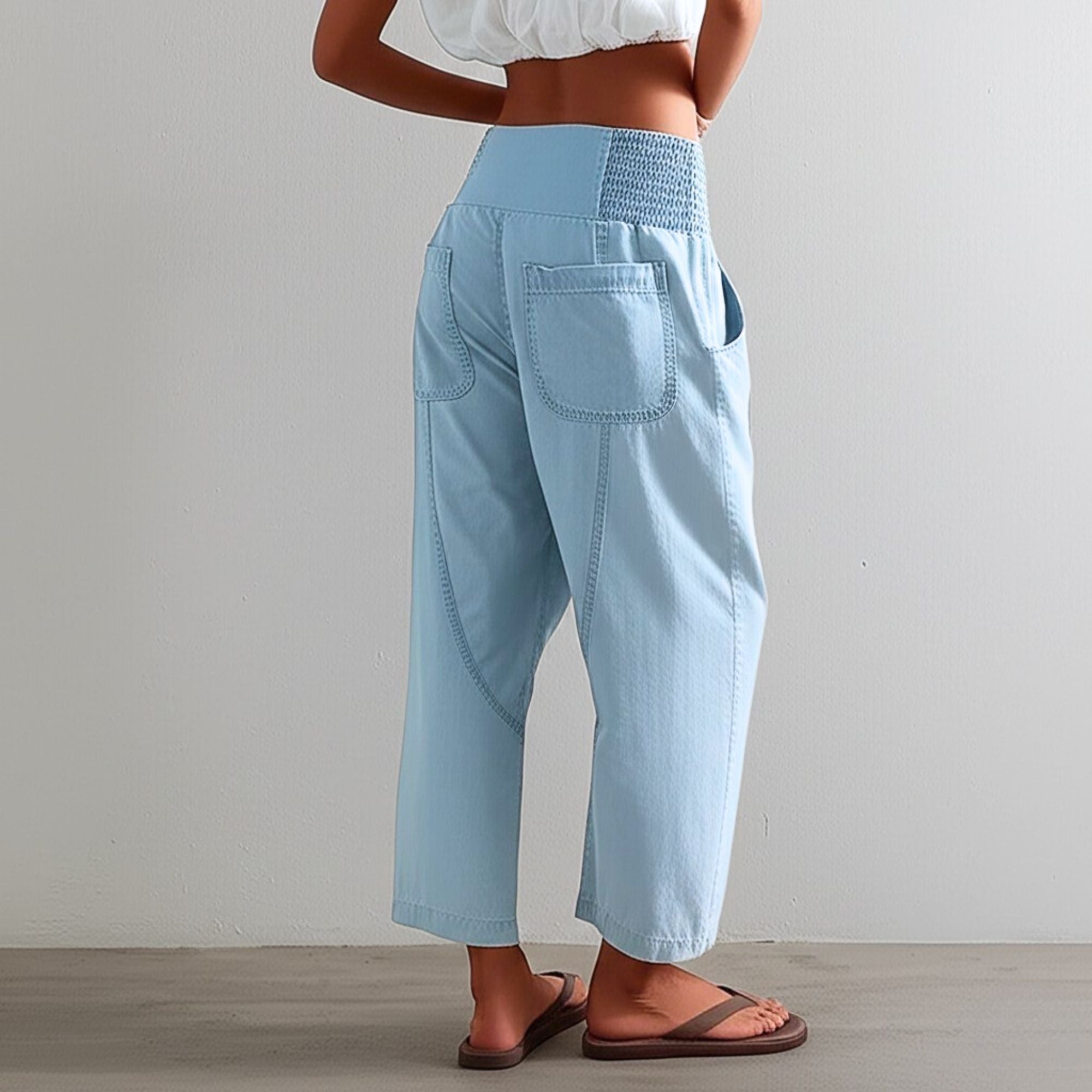 Women's Wide Leg Trousers Smocked Waist and Seam Detailing