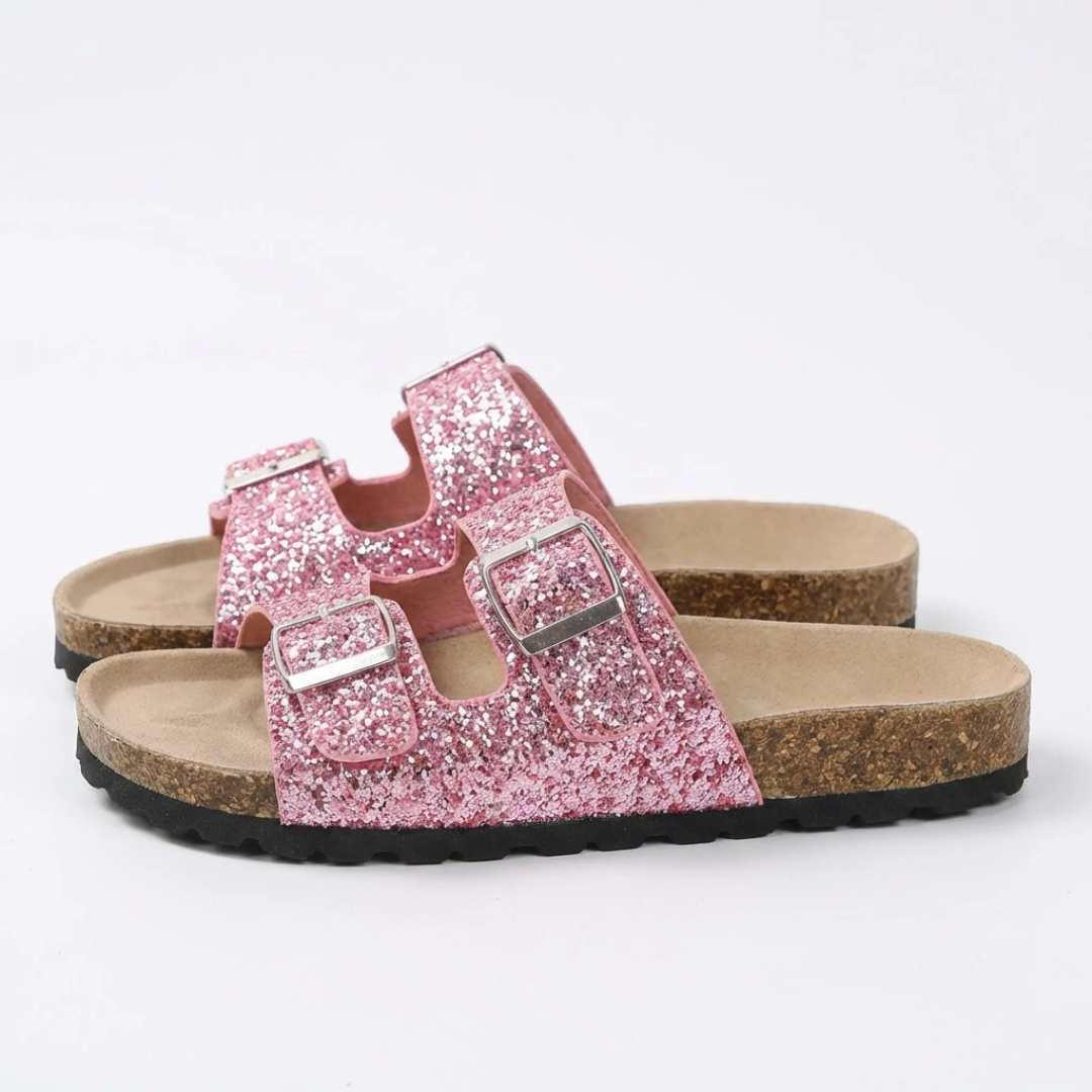 Women's Glitter Slip-On Sandals with Cushioned Comfort