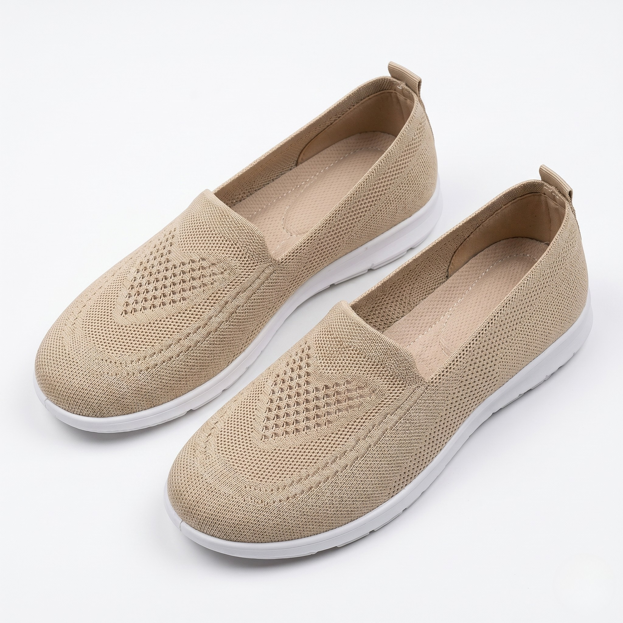 Women's Ergonomic Breathable Mesh Slip-On Sneakers with Heart Pattern and Flexible Sole