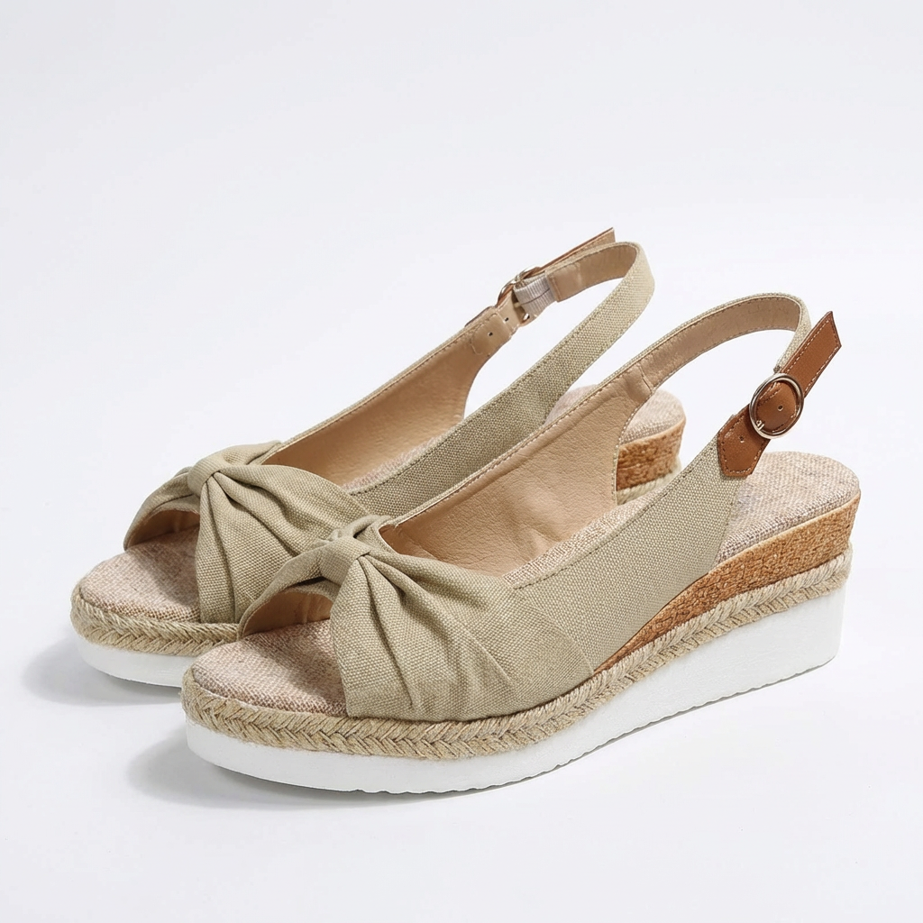 Women's Comfortable Leather Peep-Toe Wedge Sandals