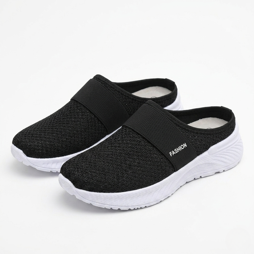Women's Orthopedic Mesh Mules with Textured Sole and Elastic Band Detail