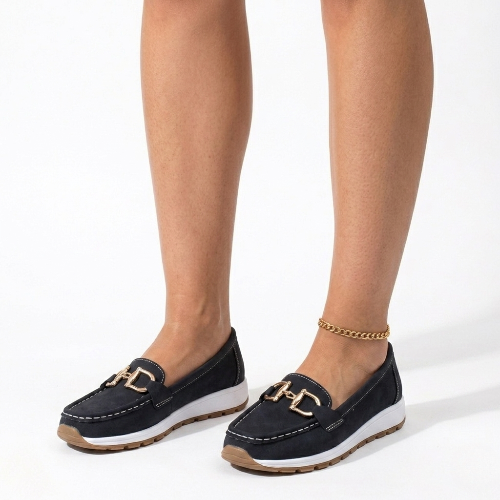 Women's Loafer Flats with Chain Detail and Contrast Stitching