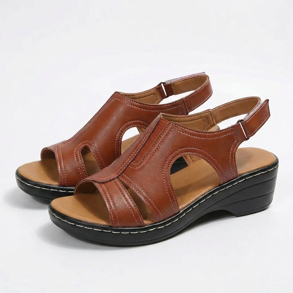 Women's Adjustable Contrast-Stitch Slingback Wedge Sandals