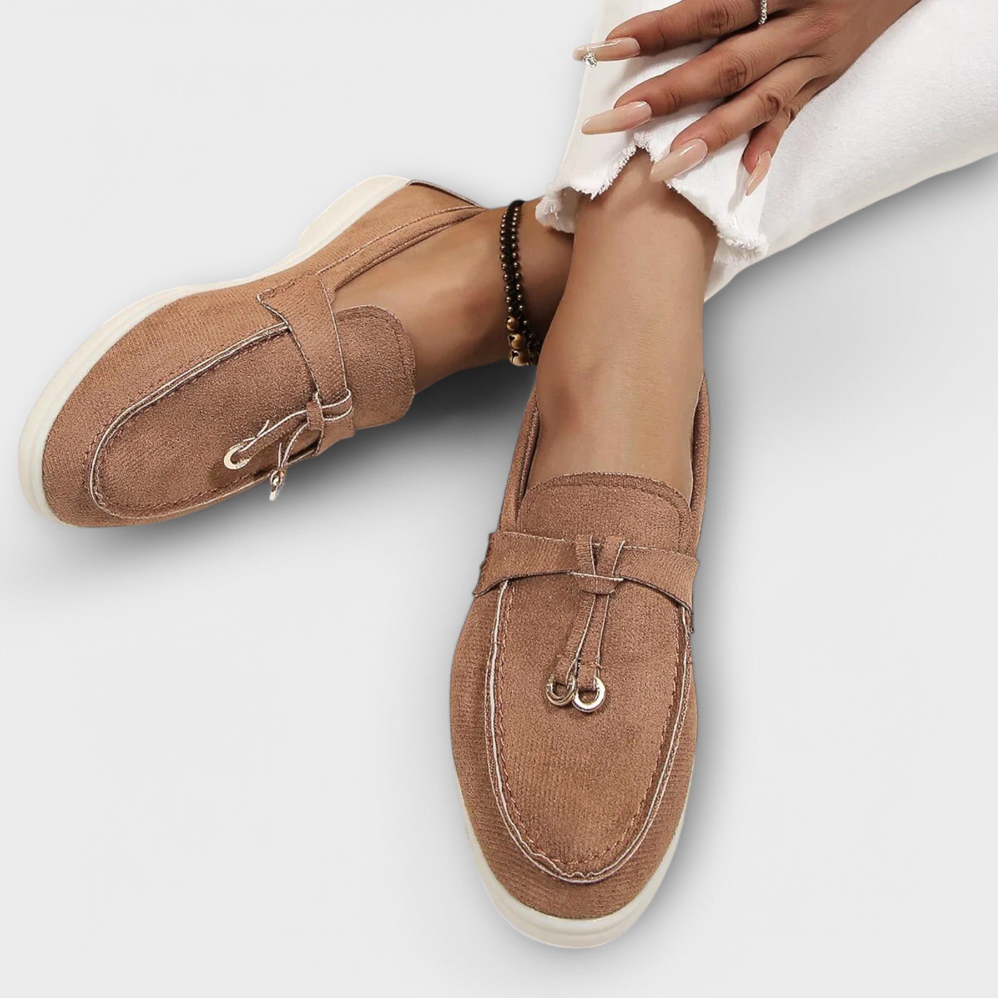 Women's Orthopedic Loafer Flats with Tassel Detail and Contrast Stitching