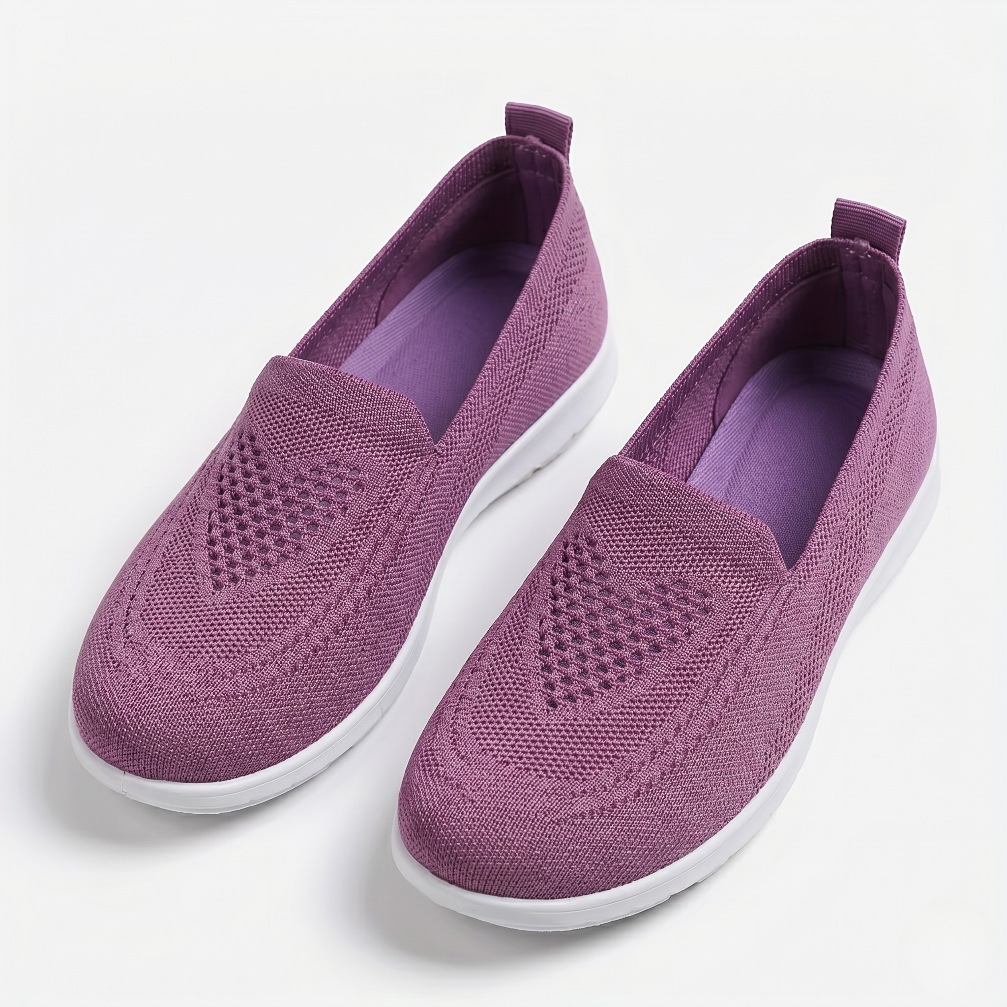 Women's Ergonomic Breathable Mesh Slip-On Sneakers with Heart Pattern and Flexible Sole