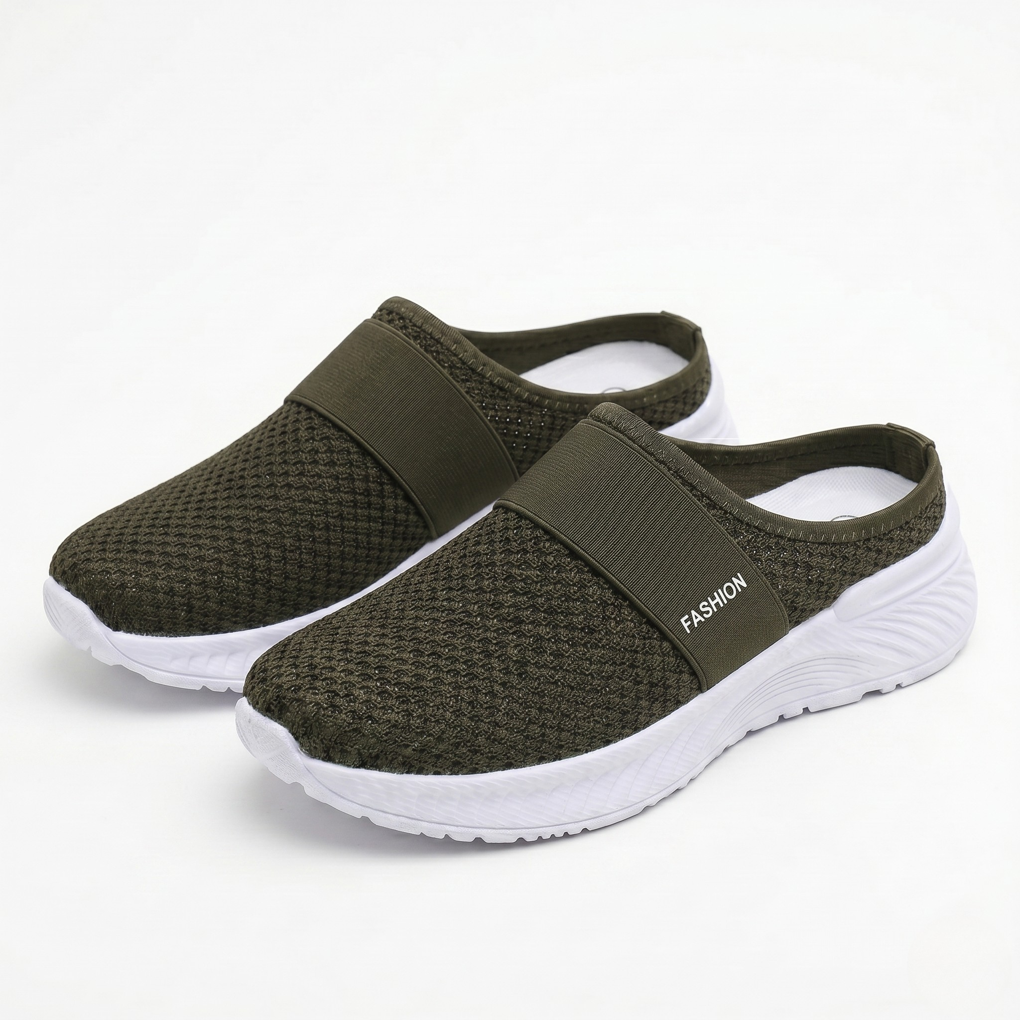 Women's Orthopedic Mesh Mules with Textured Sole and Elastic Band Detail