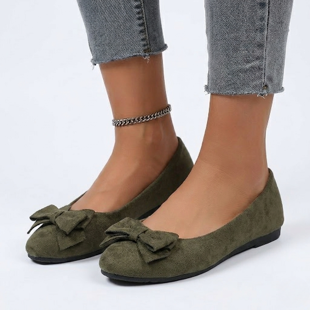 Women's Orthopedic Ballet Flats with Bow Detail and Cushioned Insole