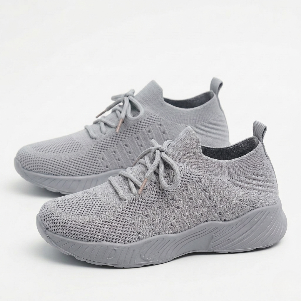 Women's Orthopedic Mesh Sneakers with Textured Platform Sole and Lace-Up Detail