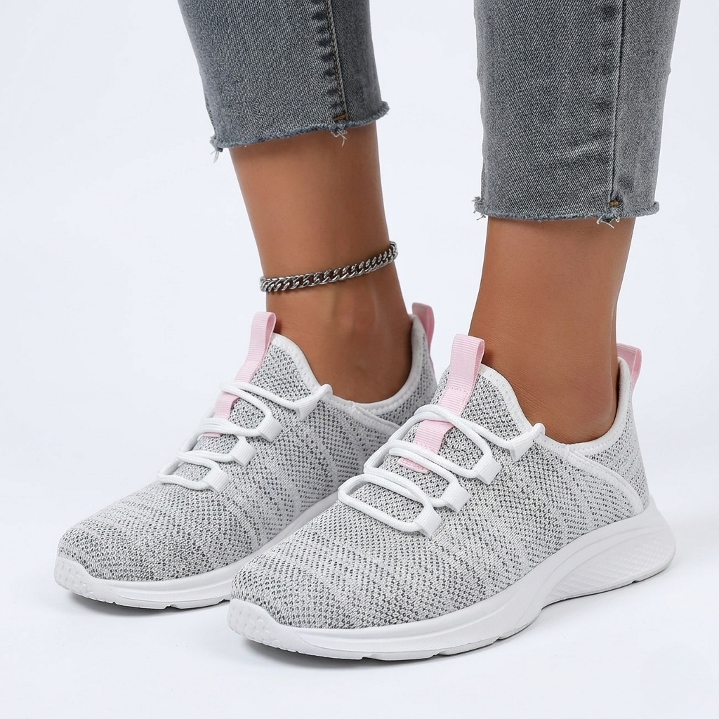 Women's Orthopedic Mesh Sneakers with Textured Sole and Pull Tab Detail