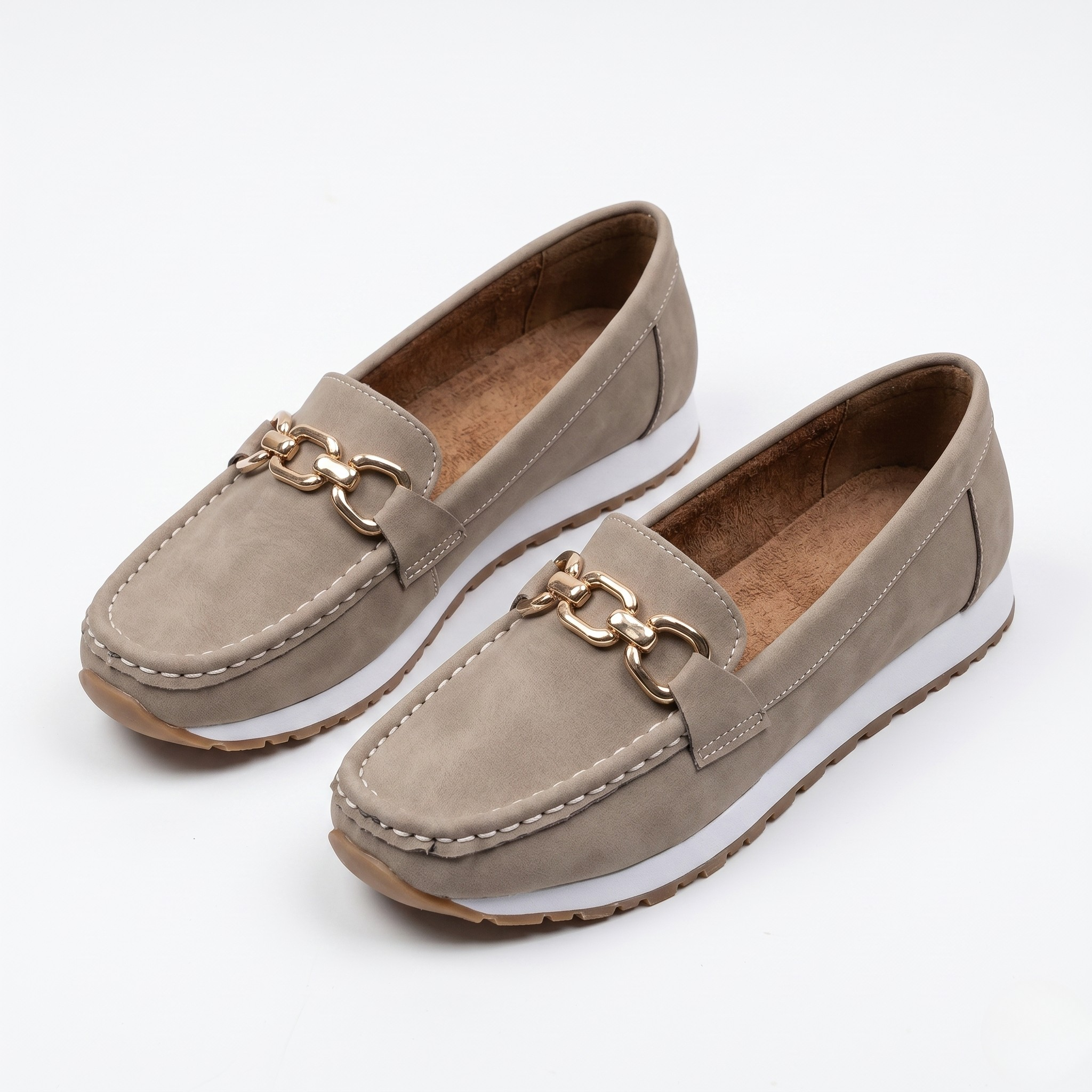 Women's Loafer Flats with Chain Detail and Contrast Stitching