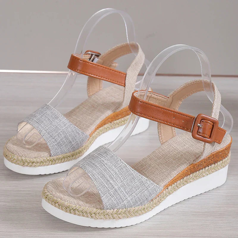 Women's Orthopedic Wedge Sandals with Ankle Strap and Espadrille Sole