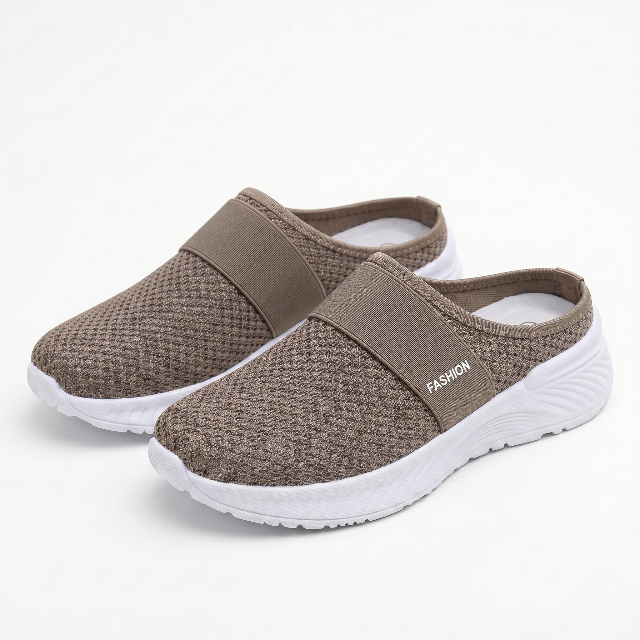 Women's Orthopedic Mesh Mules with Textured Sole and Elastic Band Detail