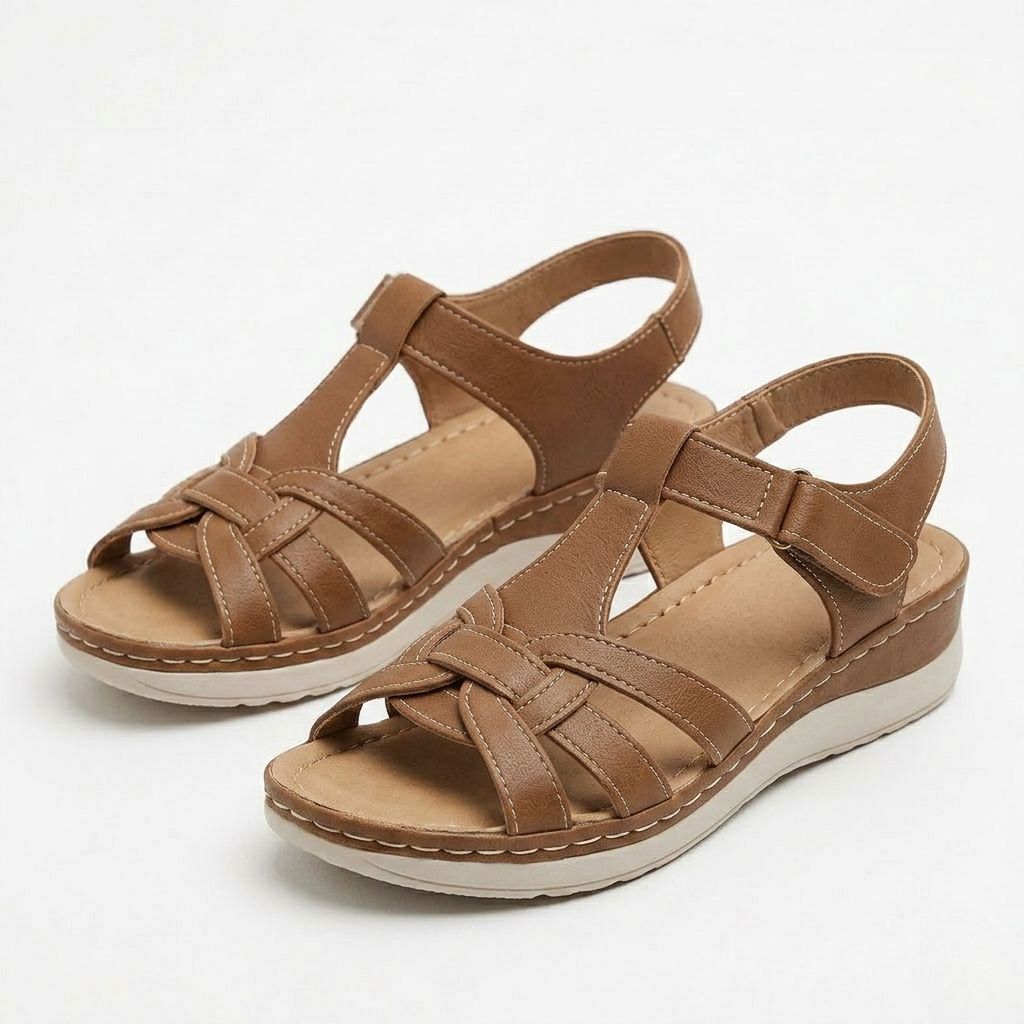 Women's Orthopedic Sandals with T-Strap Design and Woven Details