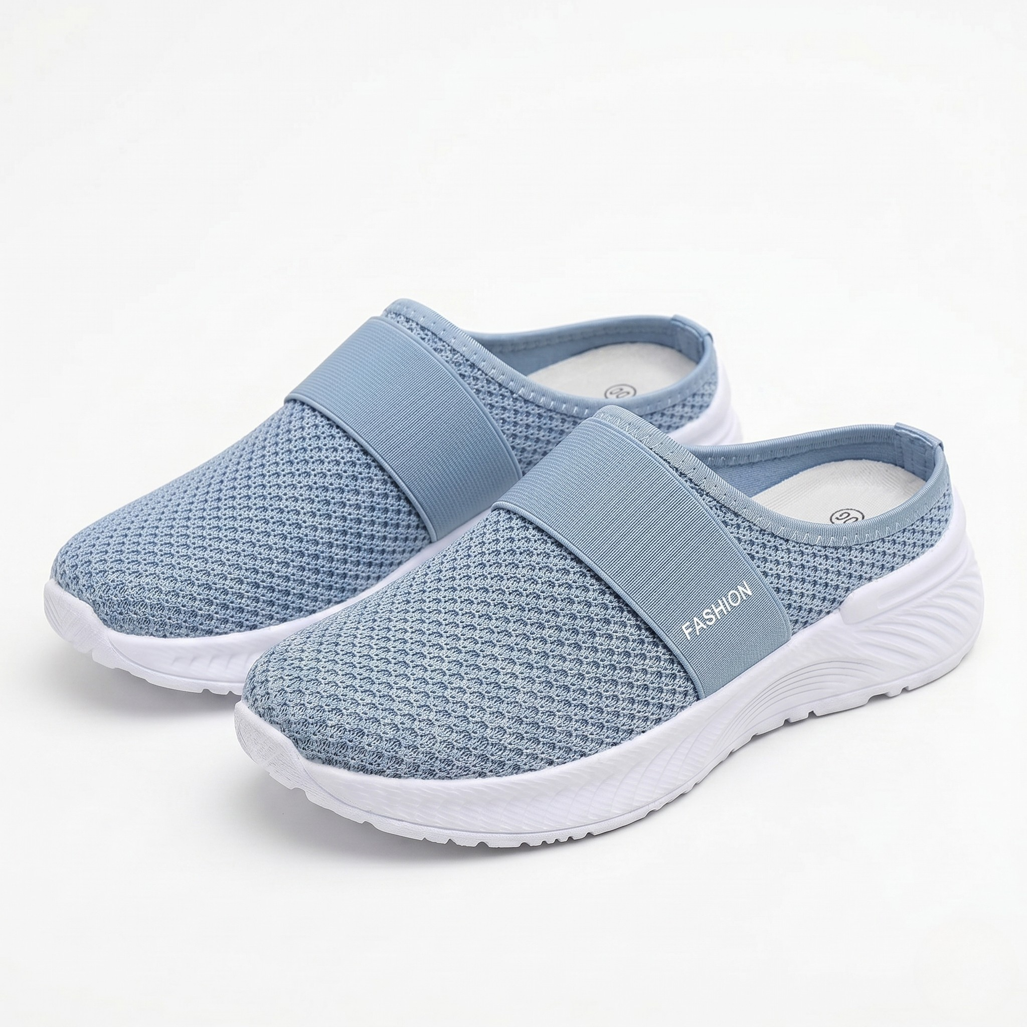 Women's Orthopedic Mesh Mules with Textured Sole and Elastic Band Detail