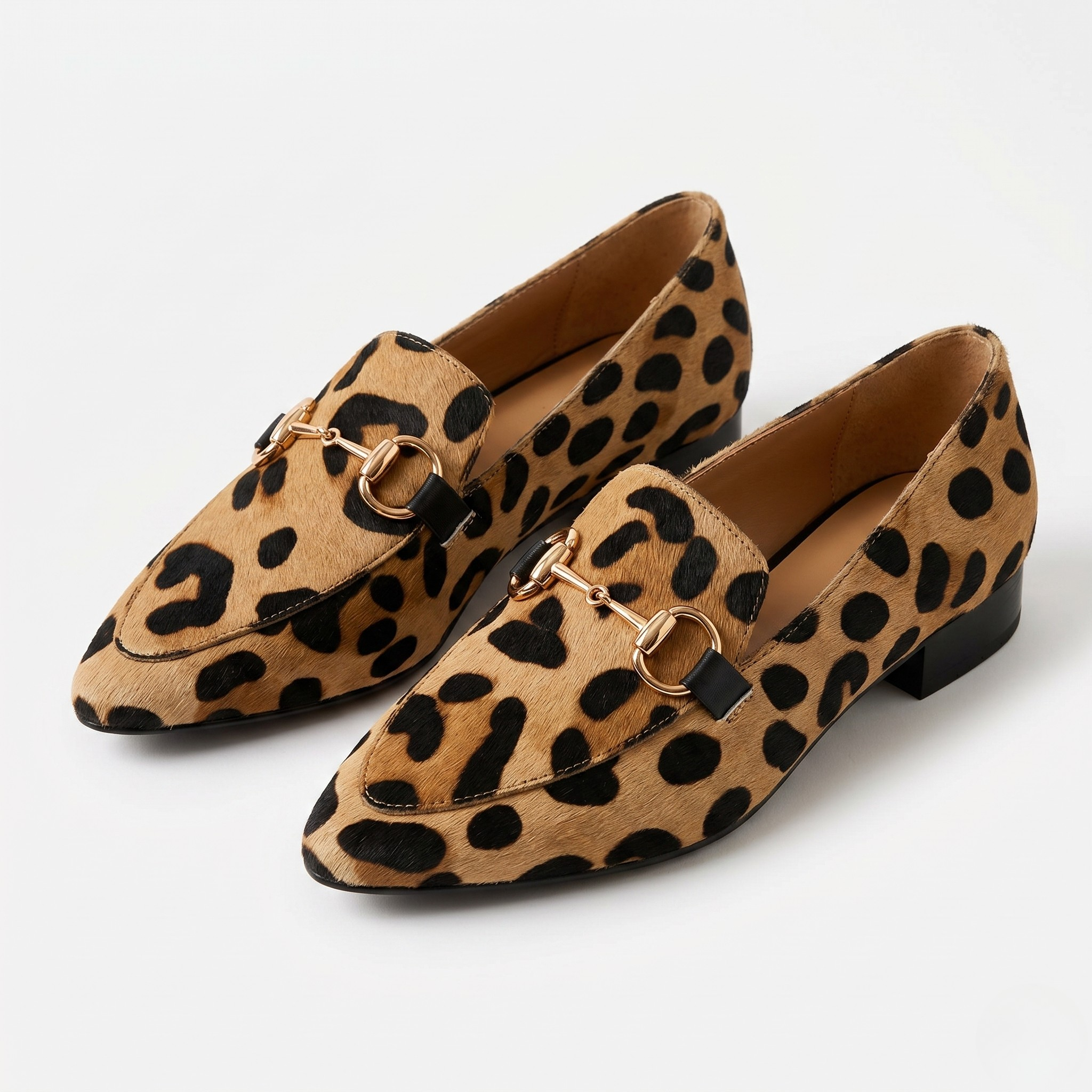 Women's Leopard Print Loafers with Metal Bit Detail and Pointed Toe