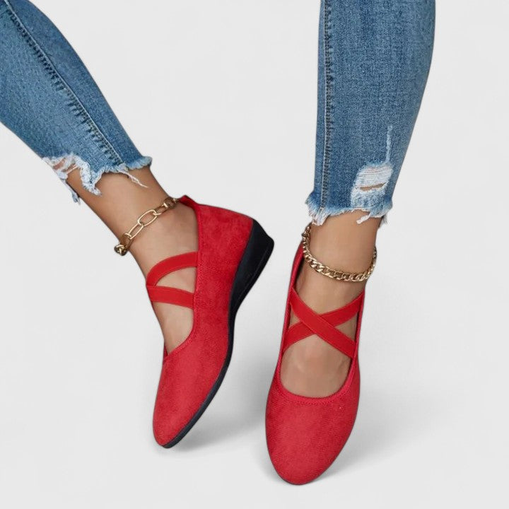 Women's Elastic Cross Strap Flats with Lightweight Sole