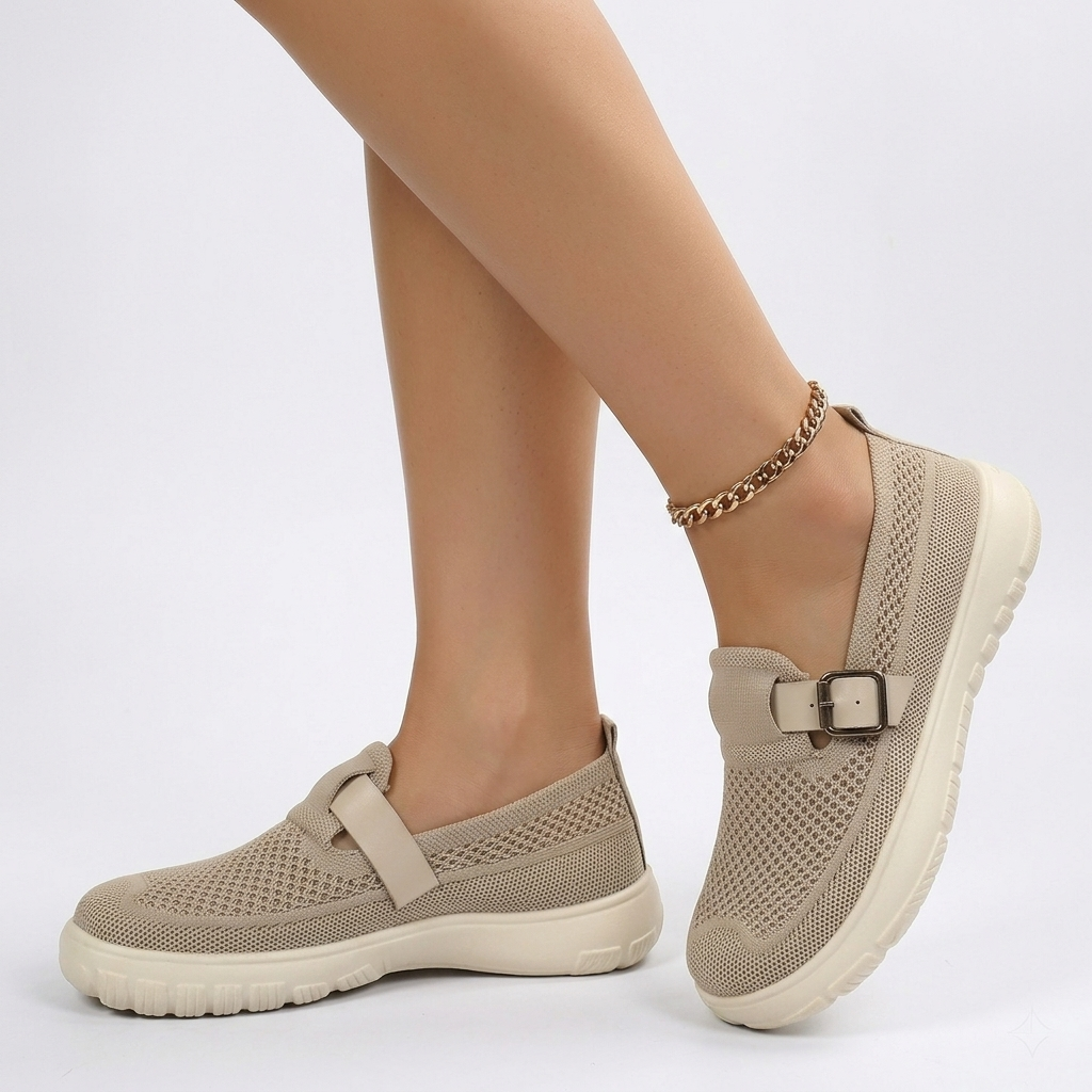 Women's Orthopedic Slip-On Sneakers Mesh Construction and Buckle Strap