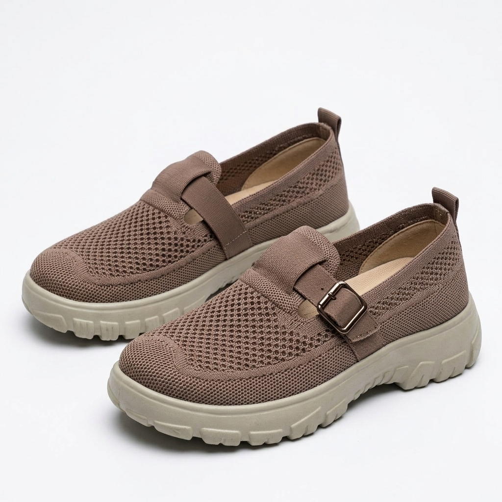 Women's Orthopedic Slip-On Sneakers Mesh Construction and Buckle Strap