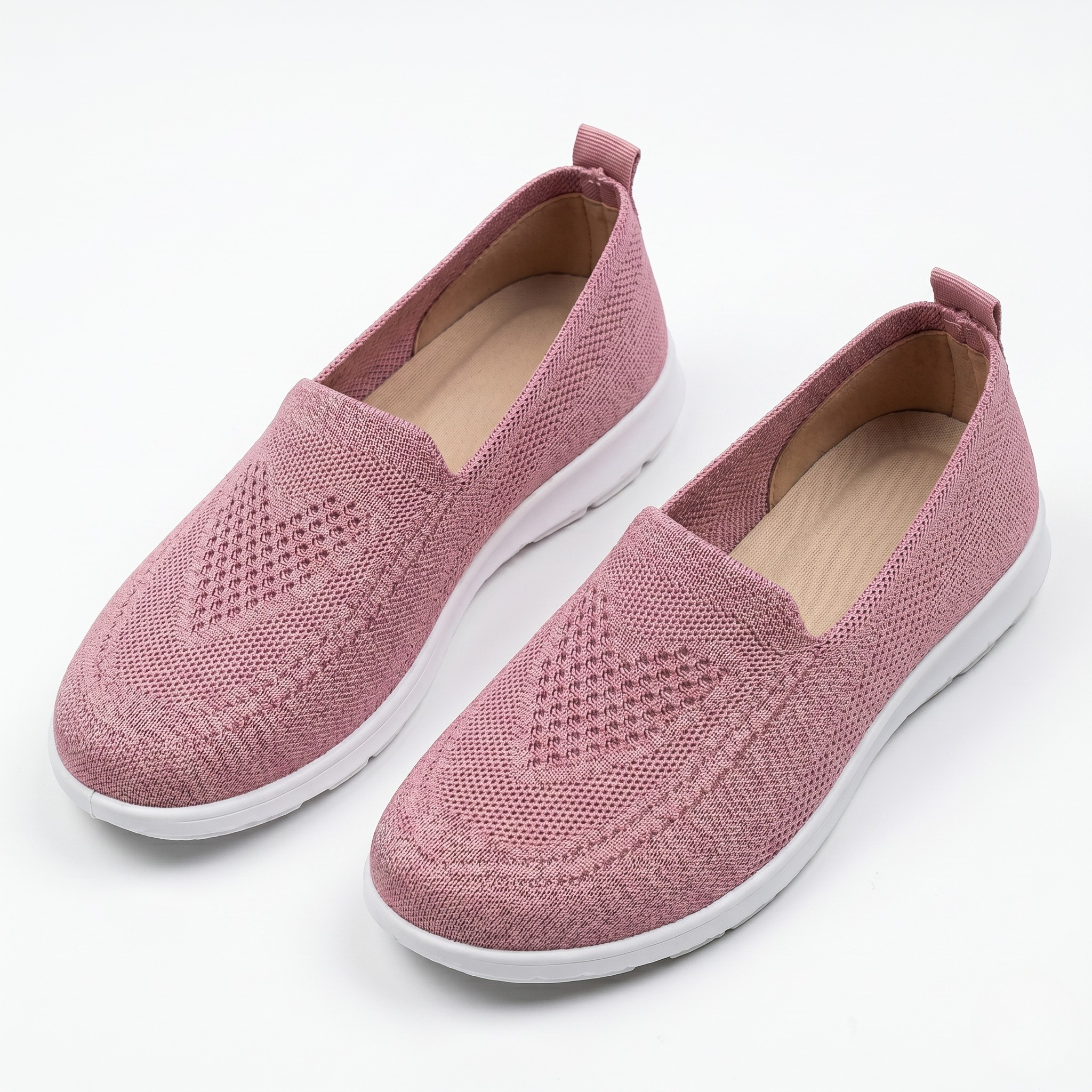 Women's Ergonomic Breathable Mesh Slip-On Sneakers with Heart Pattern and Flexible Sole