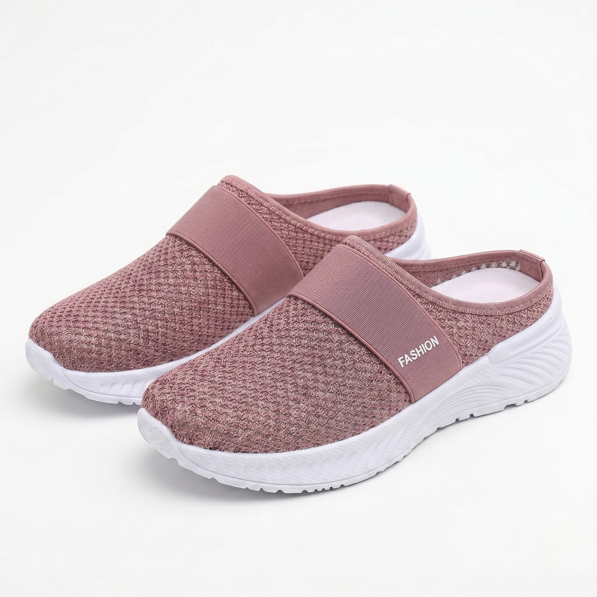 Women's Orthopedic Mesh Mules with Textured Sole and Elastic Band Detail