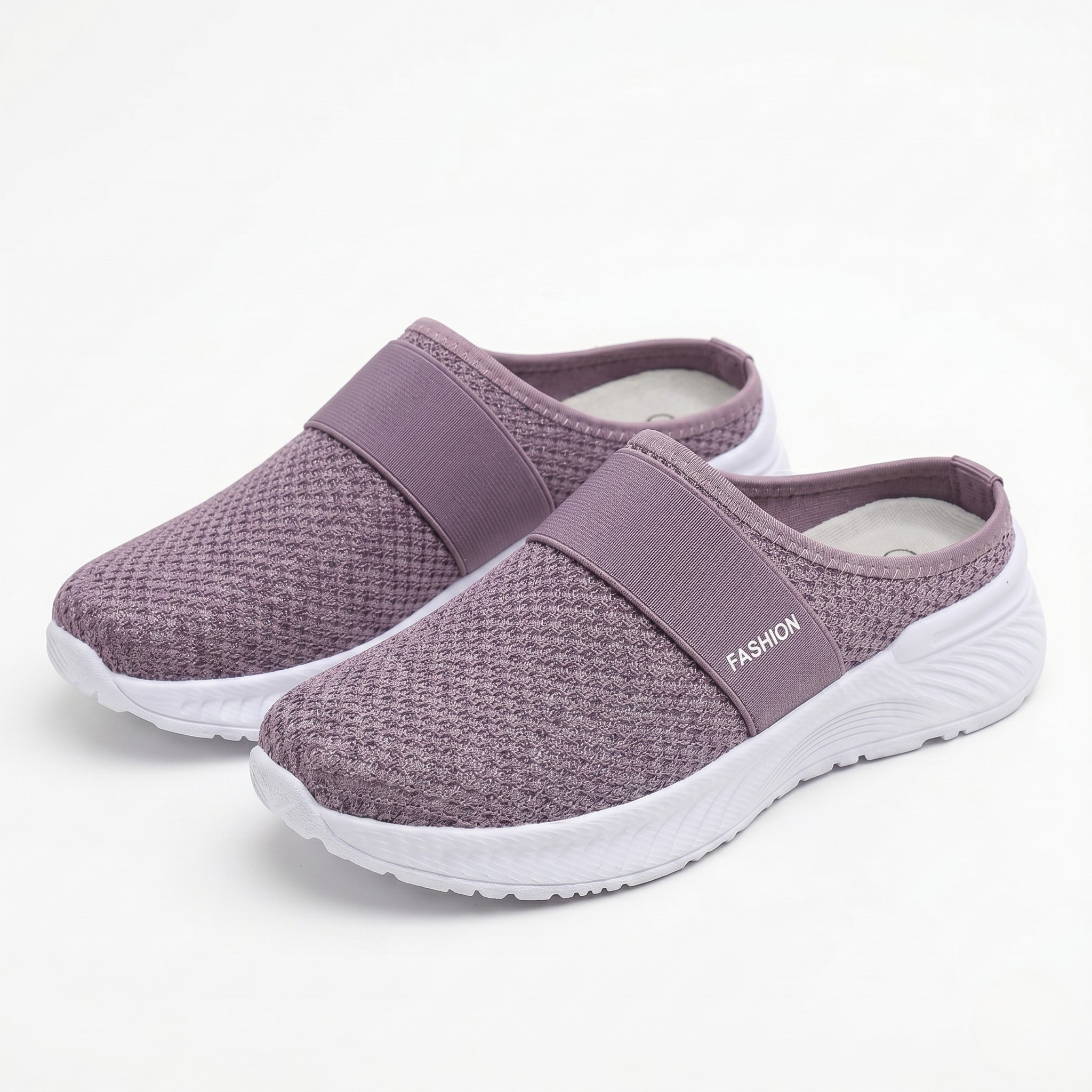 Women's Orthopedic Mesh Mules with Textured Sole and Elastic Band Detail
