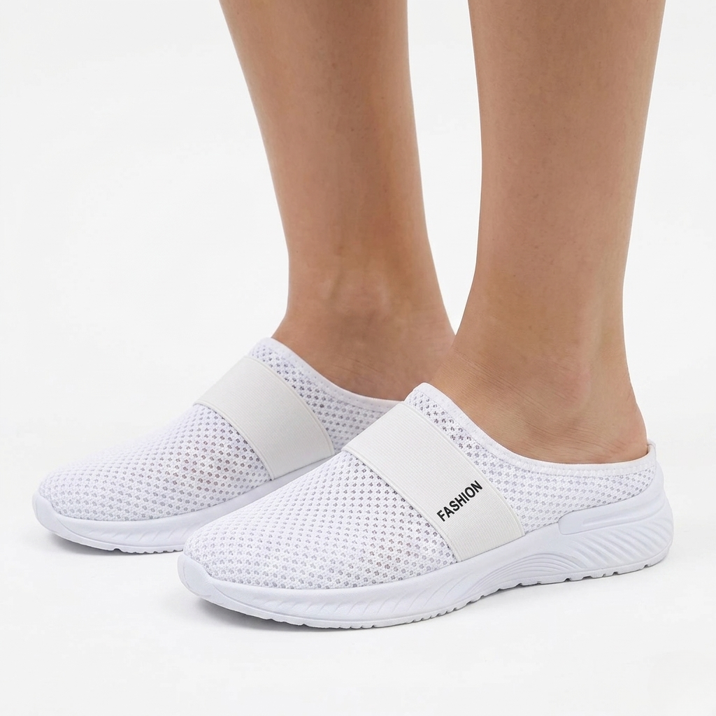 Women's Orthopedic Mesh Mules with Textured Sole and Elastic Band Detail