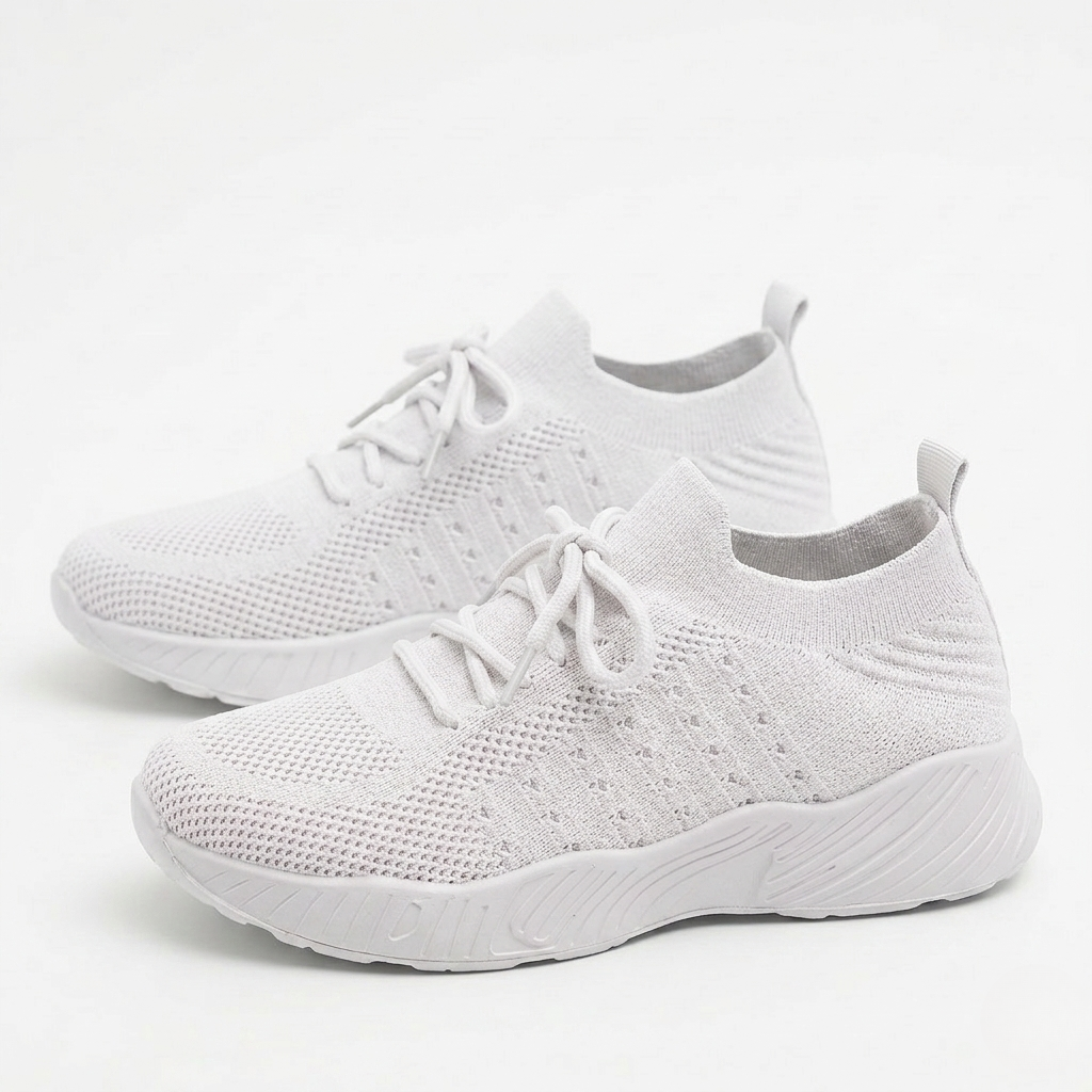 Women's Orthopedic Mesh Sneakers with Textured Platform Sole and Lace-Up Detail